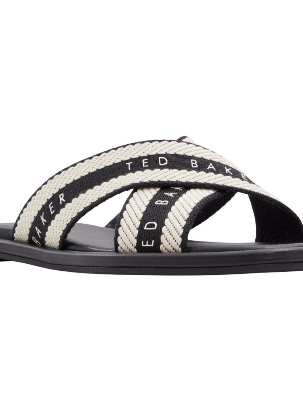 Ted Baker Black and Cream Cross-Strap Slide Sandal